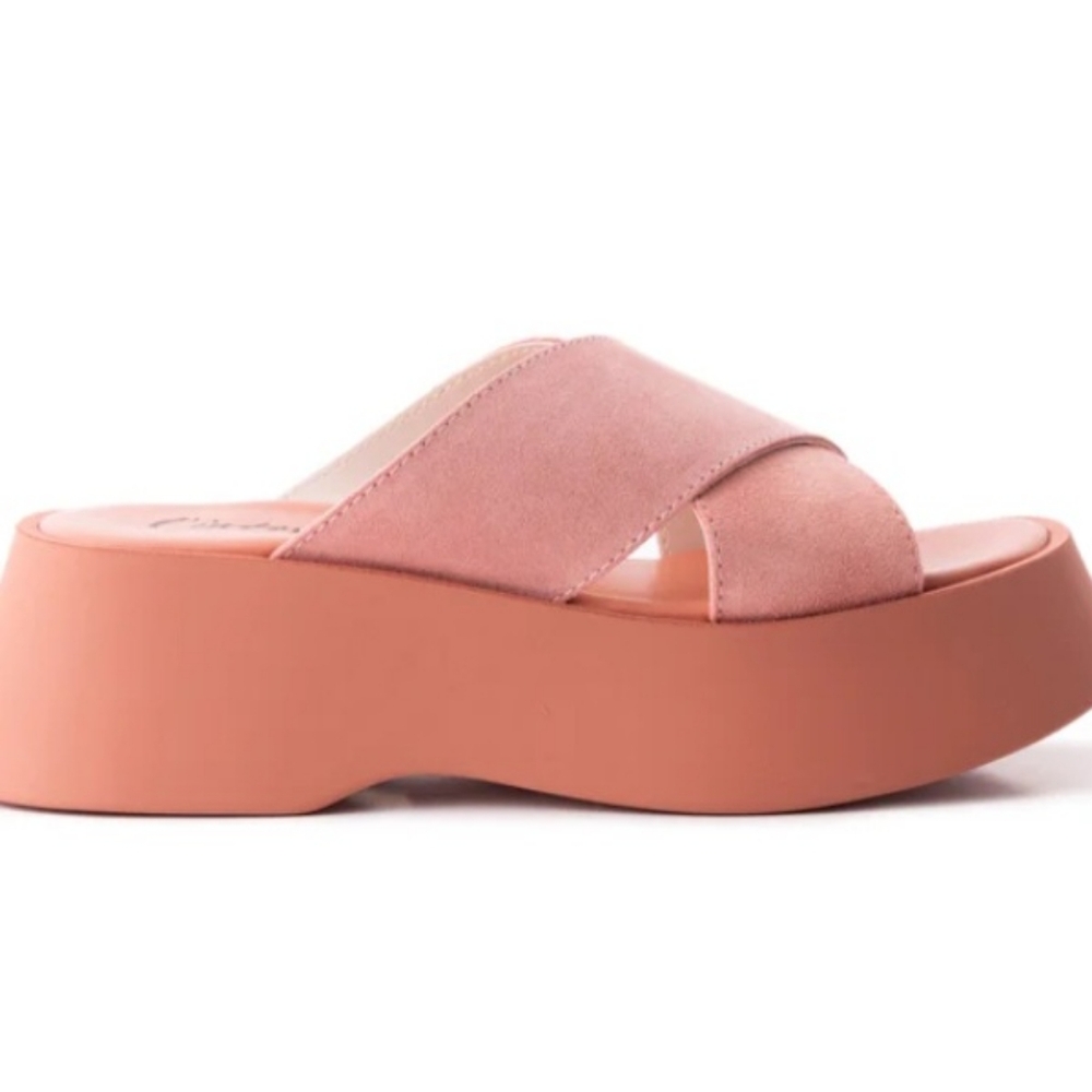 Hai pink genuine suede slide size 38 or us 8 new with tags and box